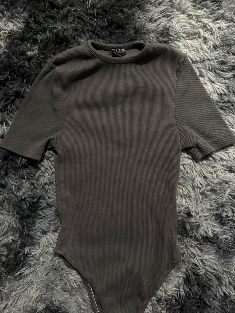 Nasty Gal Charcoal Ribbed Short Sleeve Bodysuit